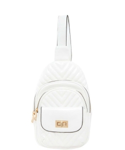 Chevron Quilted Sling Bag C-6605 WHITE
